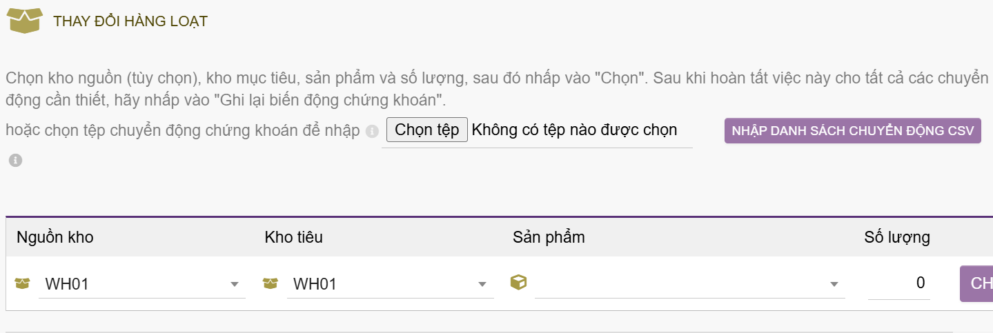 Dịch chuyển kho theo lô